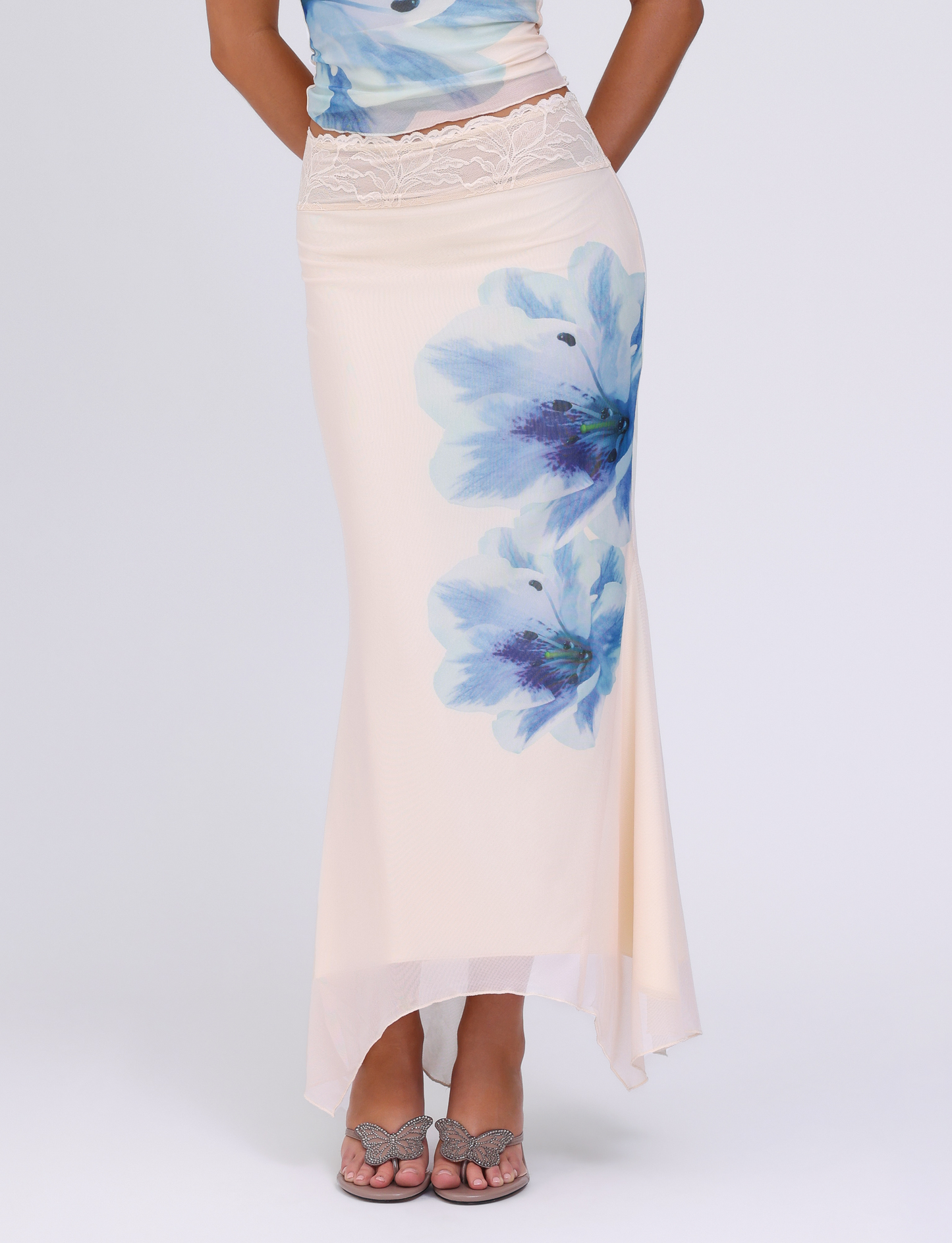 LILLIAN SKIRT - WHITE : CREAM: FLORAL