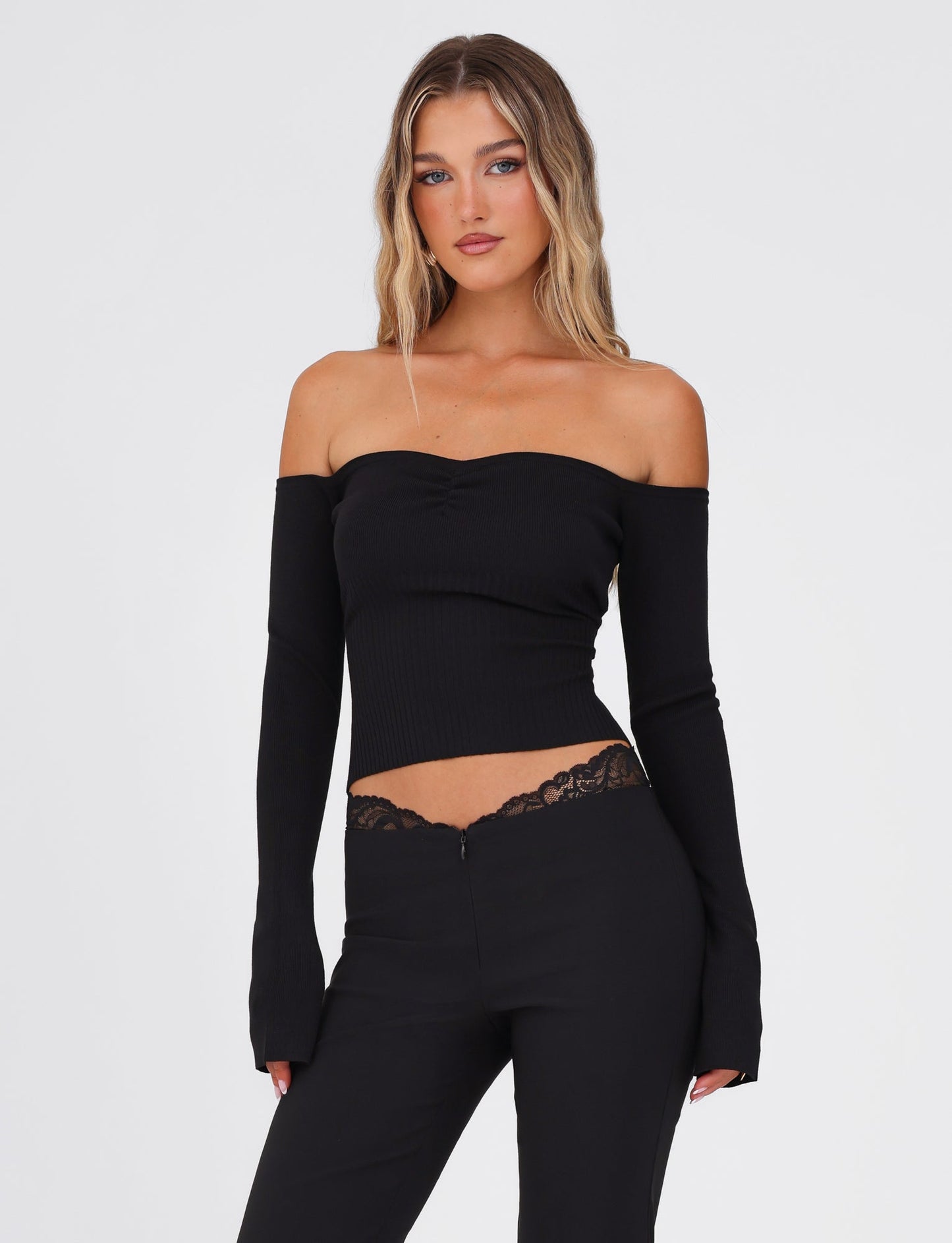 LILYANNA LONG SLEEVE TOP - BLACK