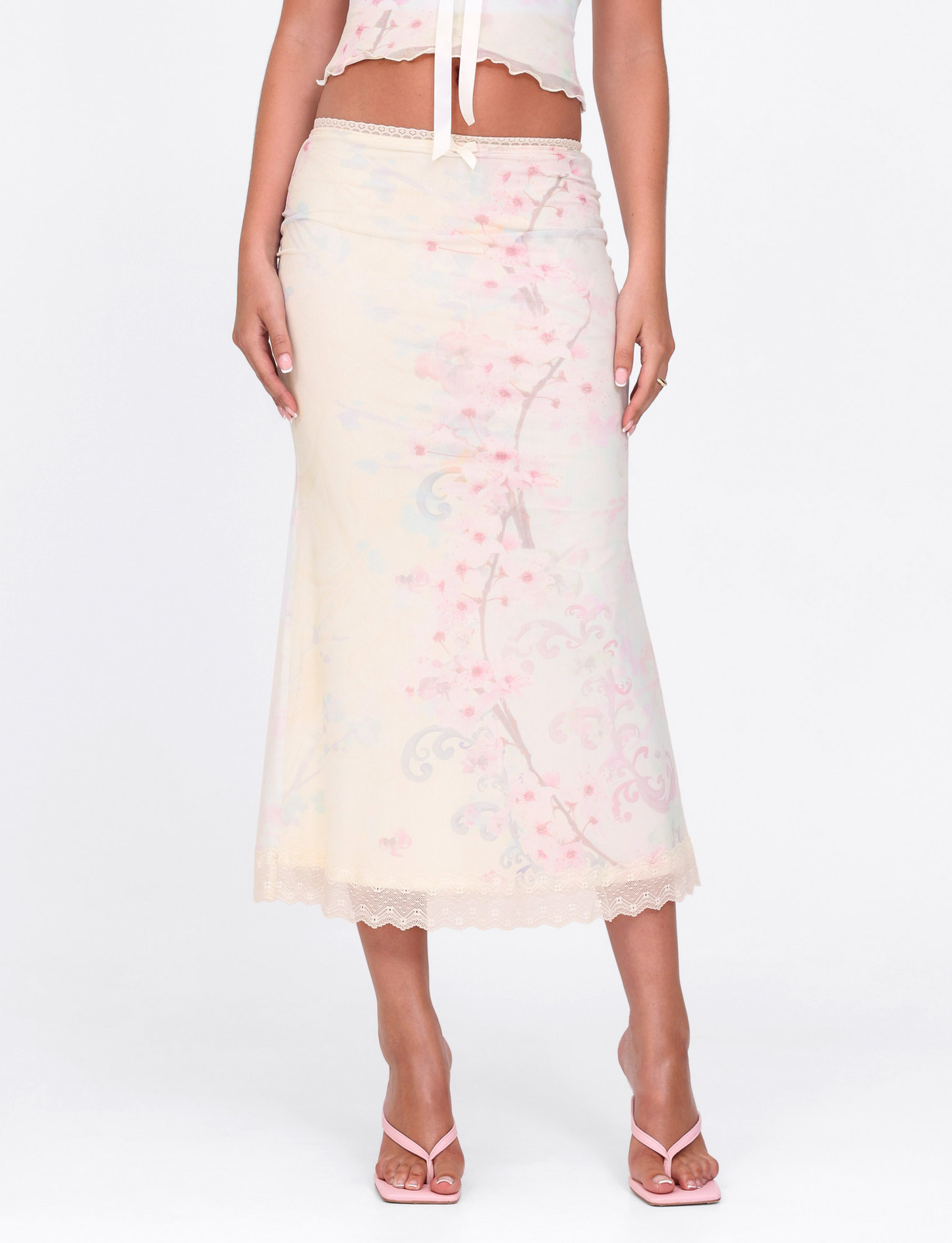 LONIE MIDI SKIRT - NEUTRAL : FLORAL : WASHED CHERRY BLOSSOM