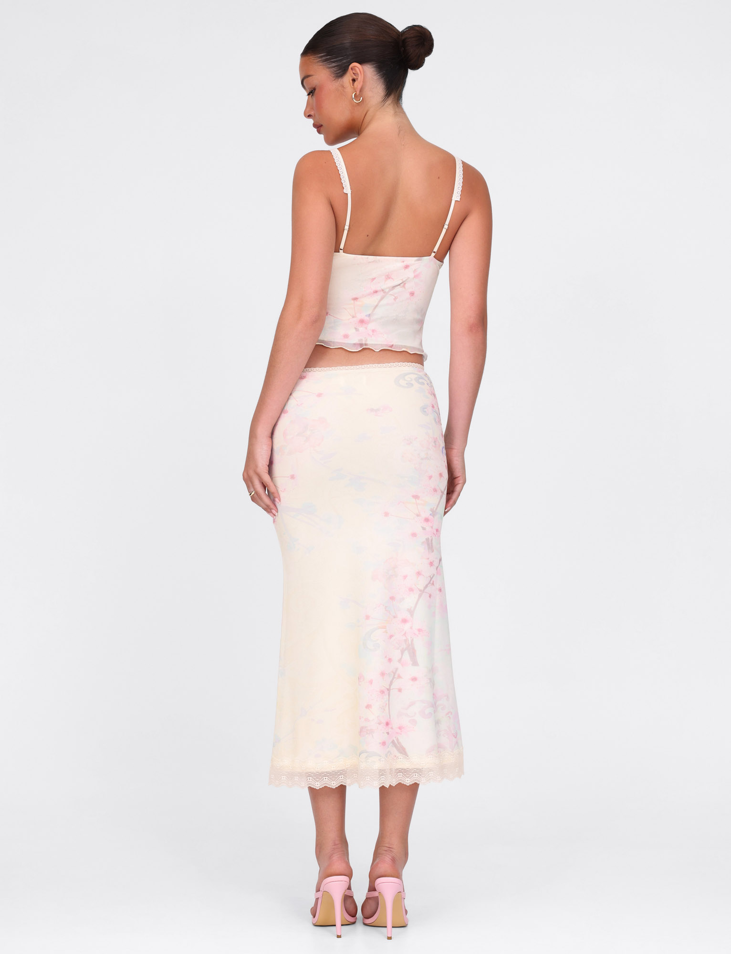 LONIE MIDI SKIRT - NEUTRAL : FLORAL : WASHED CHERRY BLOSSOM