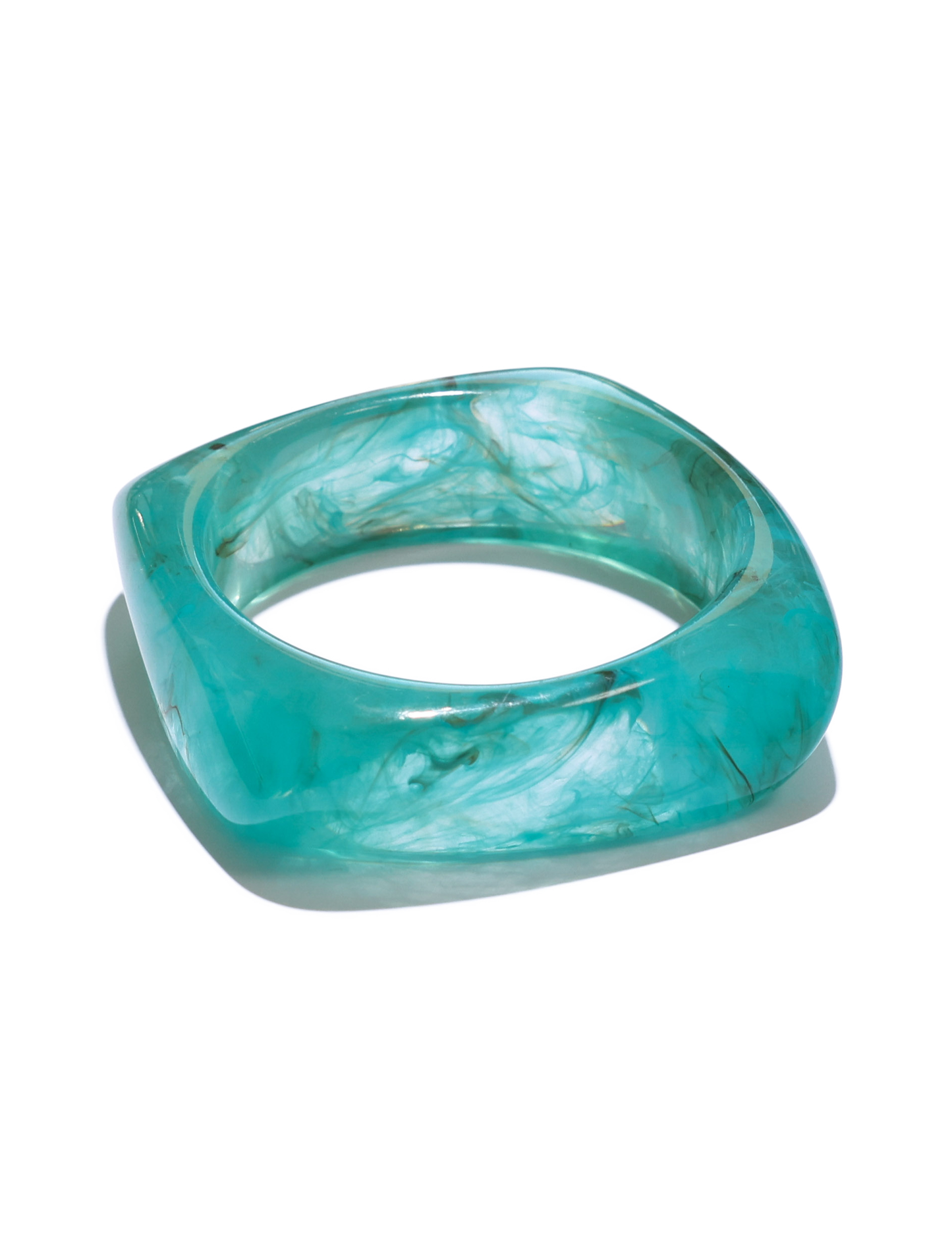 TIA CHUNKY 2PC RESIN BANGLE SET - CREAM / BLUE RESIN
