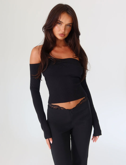 LILYANNA LONG SLEEVE TOP - BLACK