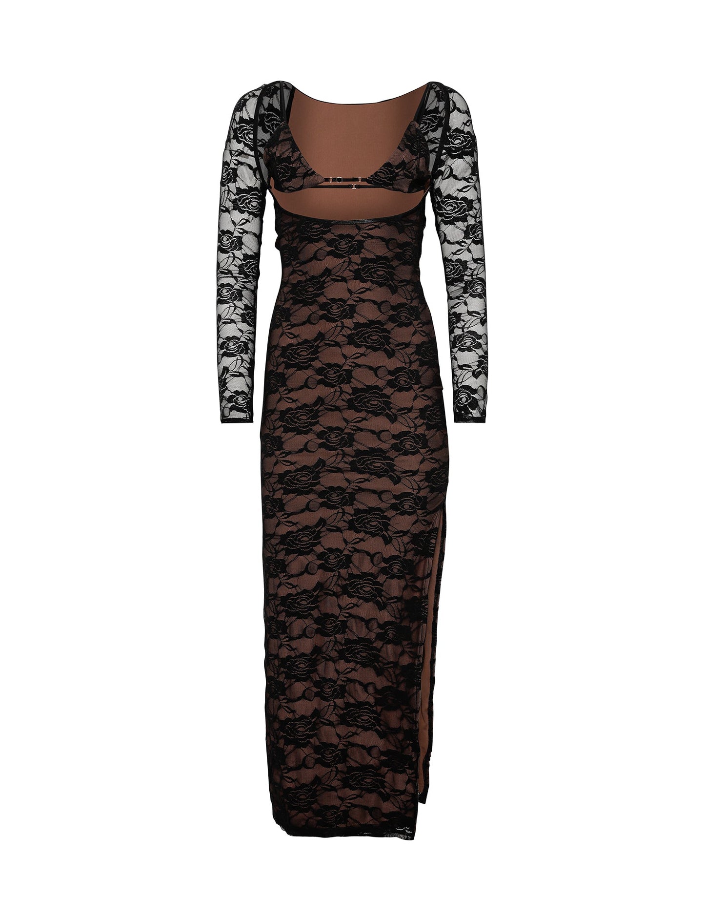 CHRISTY LACE L/S MAXI DRESS - BLACK : LACE