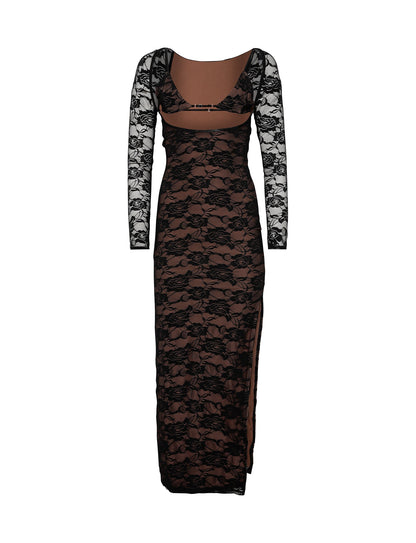 CHRISTY LACE L/S MAXI DRESS - BLACK : LACE