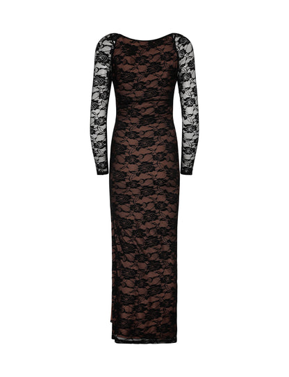 CHRISTY LACE L/S MAXI DRESS - BLACK : LACE