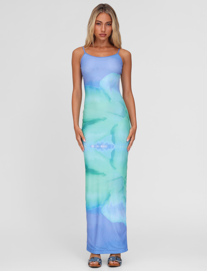 ARDON MAXI DRESS - BLUE : MACRO FLORAL : BLUE HIBISCUS