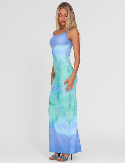 ARDON MAXI DRESS - BLUE : MACRO FLORAL : BLUE HIBISCUS