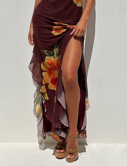 NEVE DRESS - RED : MACRO FLORAL : BURGUNDY FLORAL