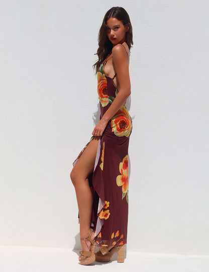 NEVE DRESS - RED : MACRO FLORAL : BURGUNDY FLORAL