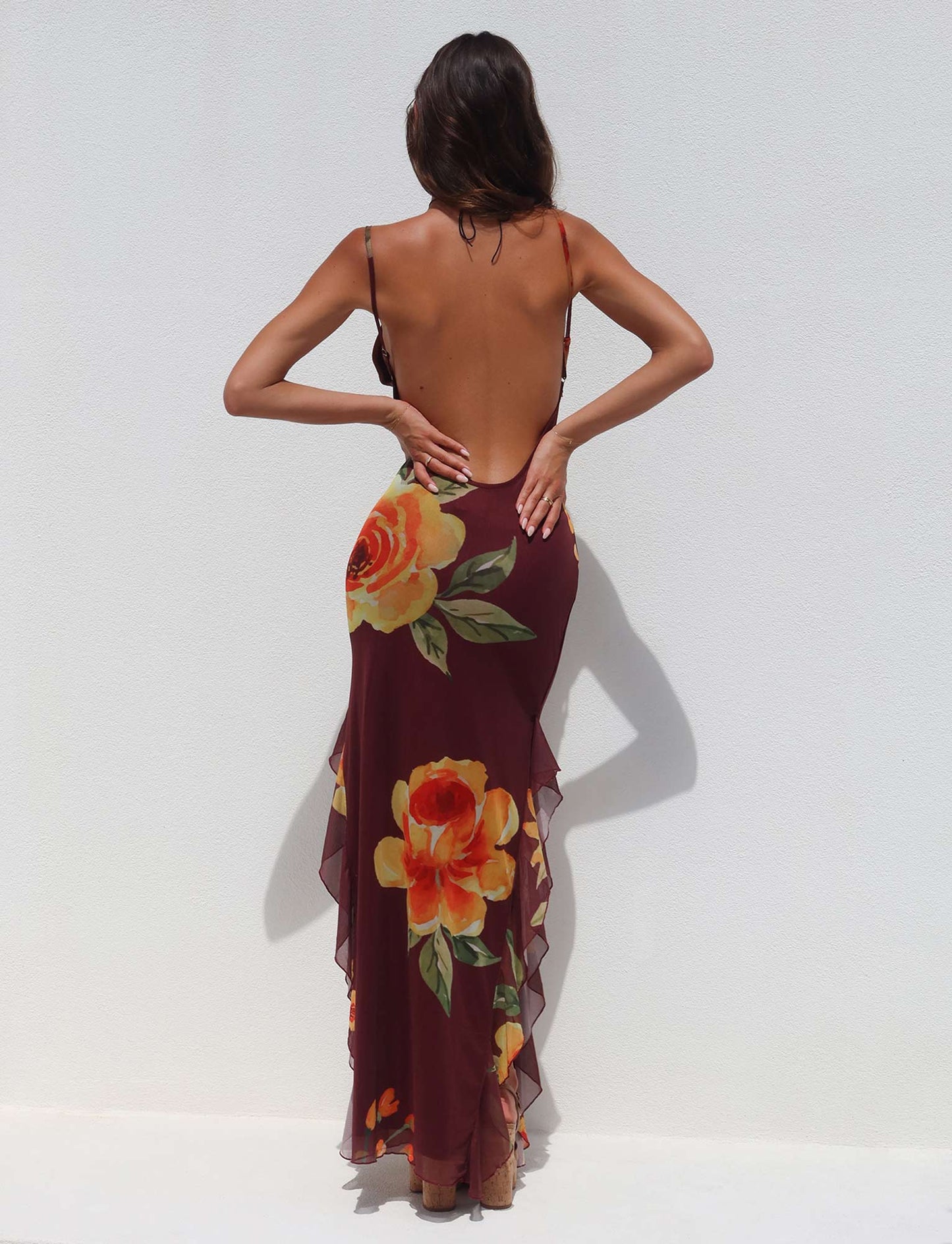 NEVE DRESS - RED : MACRO FLORAL : BURGUNDY FLORAL