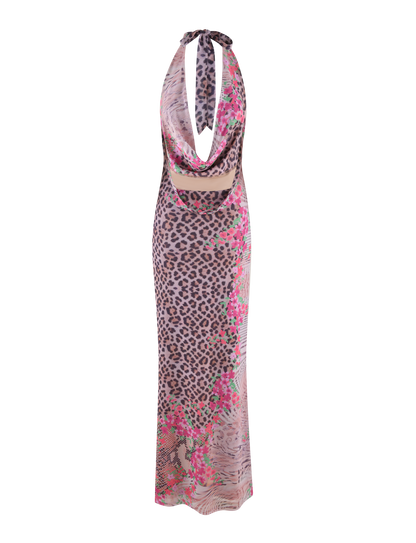 CATALINA MAXI DRESS - NEUTRAL : ANIMAL : ANIMAL FLORAL BORDER