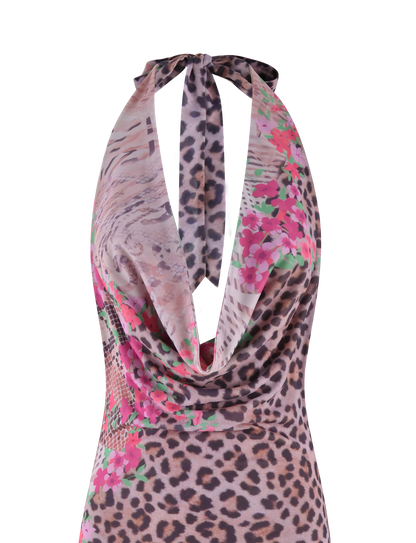 CATALINA MAXI DRESS - NEUTRAL : ANIMAL : ANIMAL FLORAL BORDER