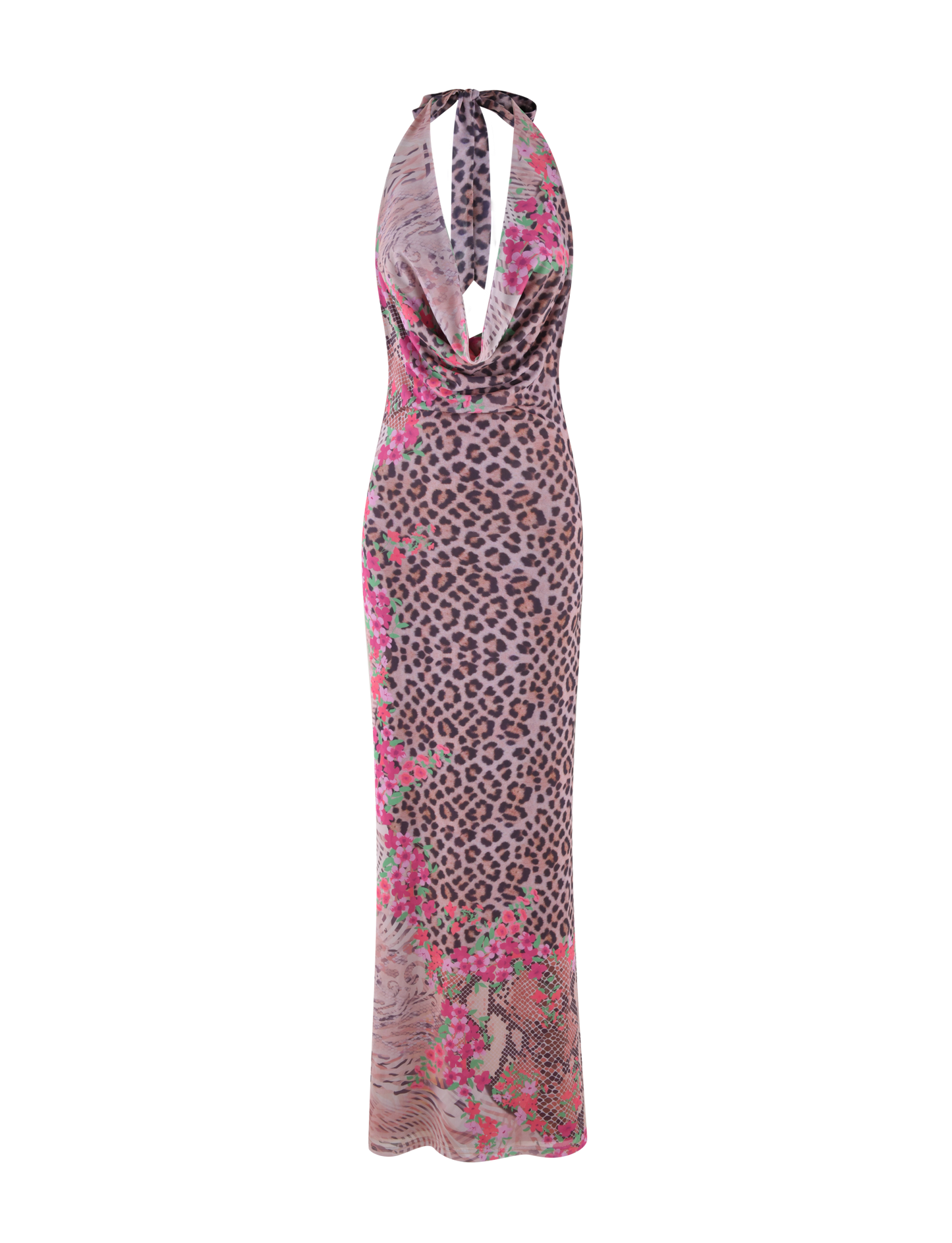 CATALINA MAXI DRESS - NEUTRAL : ANIMAL : ANIMAL FLORAL BORDER