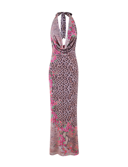 CATALINA MAXI DRESS - NEUTRAL : ANIMAL : ANIMAL FLORAL BORDER