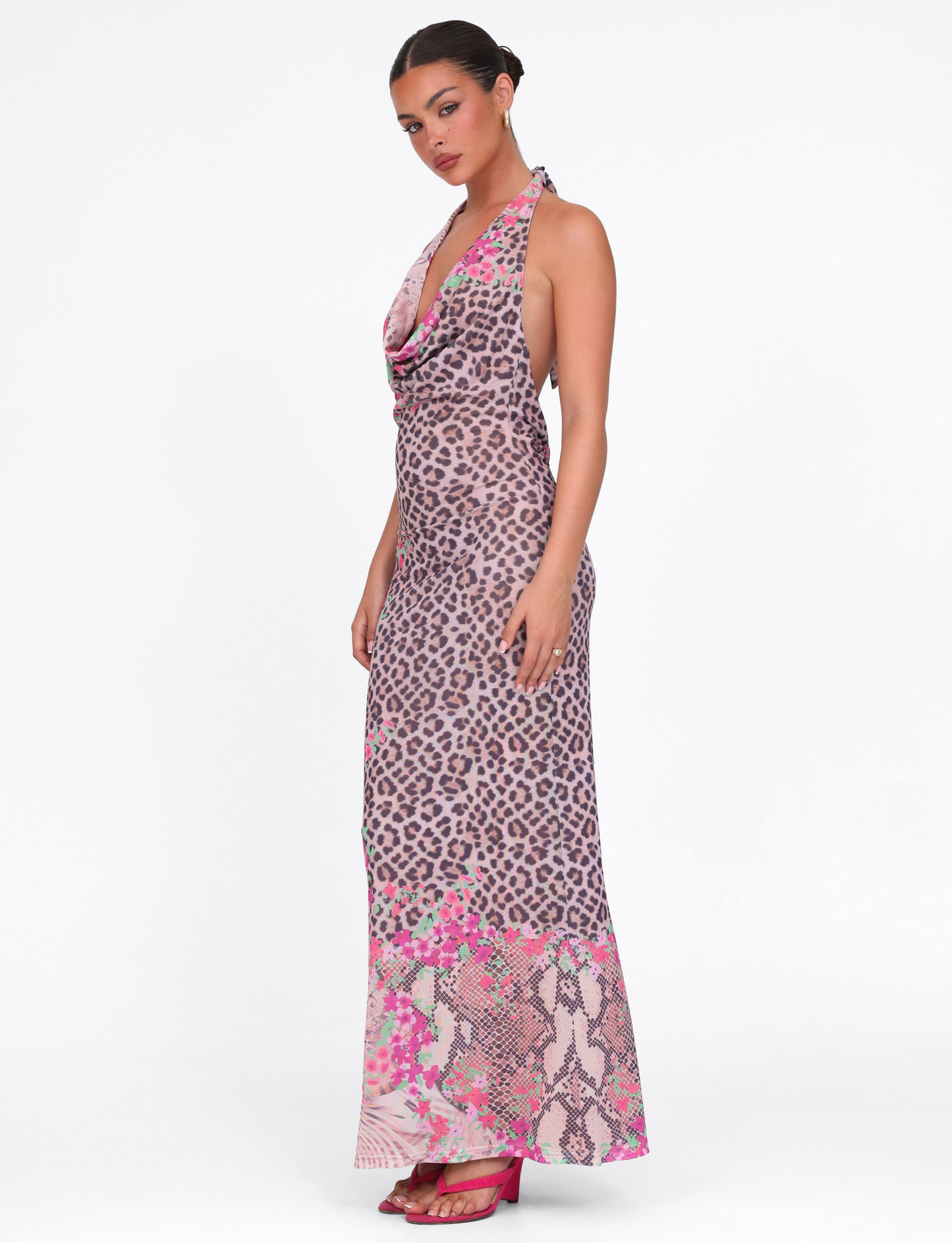 CATALINA MAXI DRESS - NEUTRAL : ANIMAL : ANIMAL FLORAL BORDER