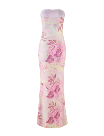 MORGAN MESH DRESS - GRUNGE FLORAL MAGENTA