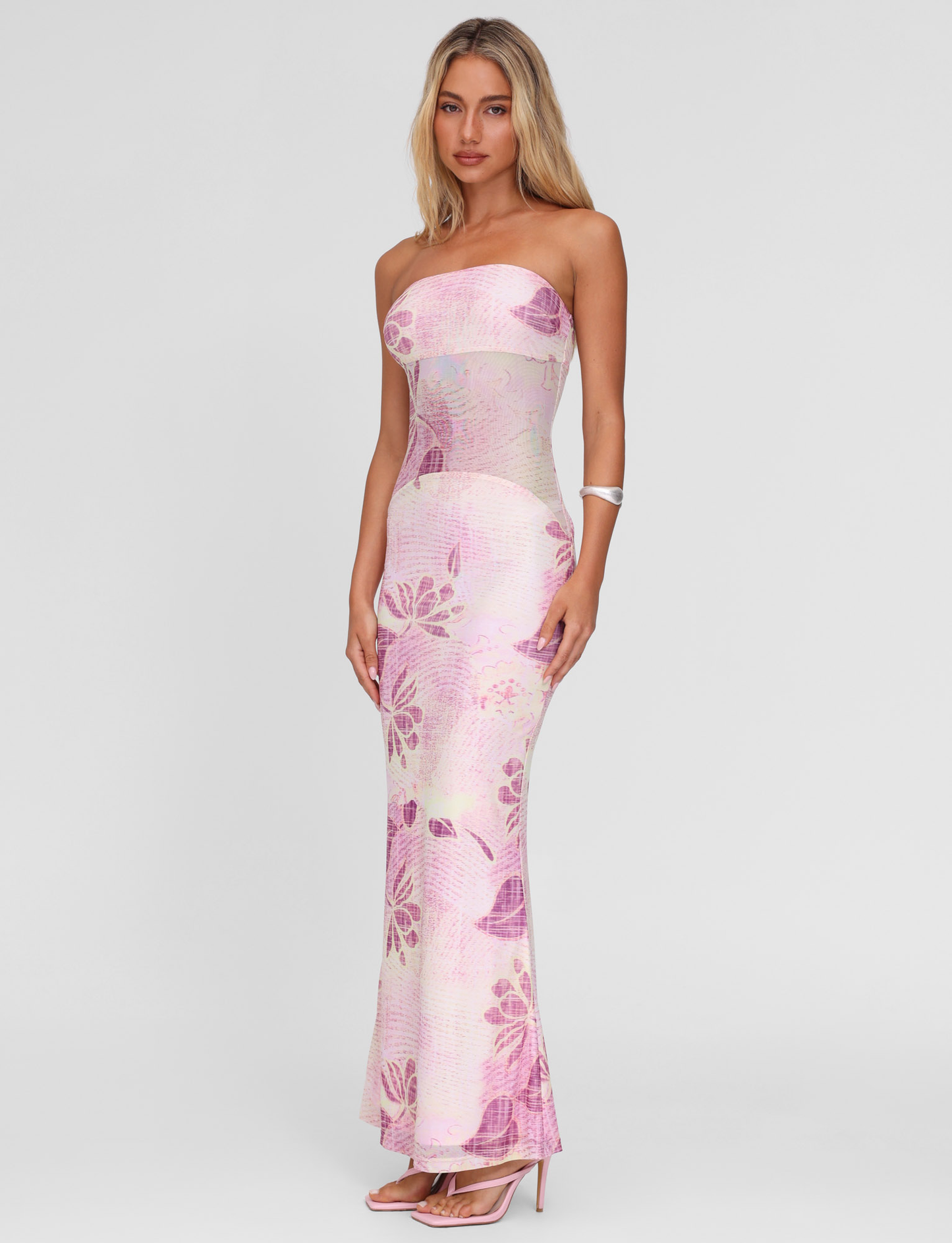 MORGAN MESH DRESS - GRUNGE FLORAL MAGENTA