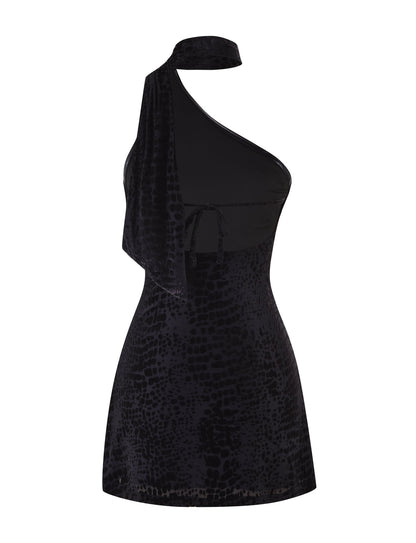ALLIRA BURNOUT MINI DRESS 2.0 - BLACK : SNAKE