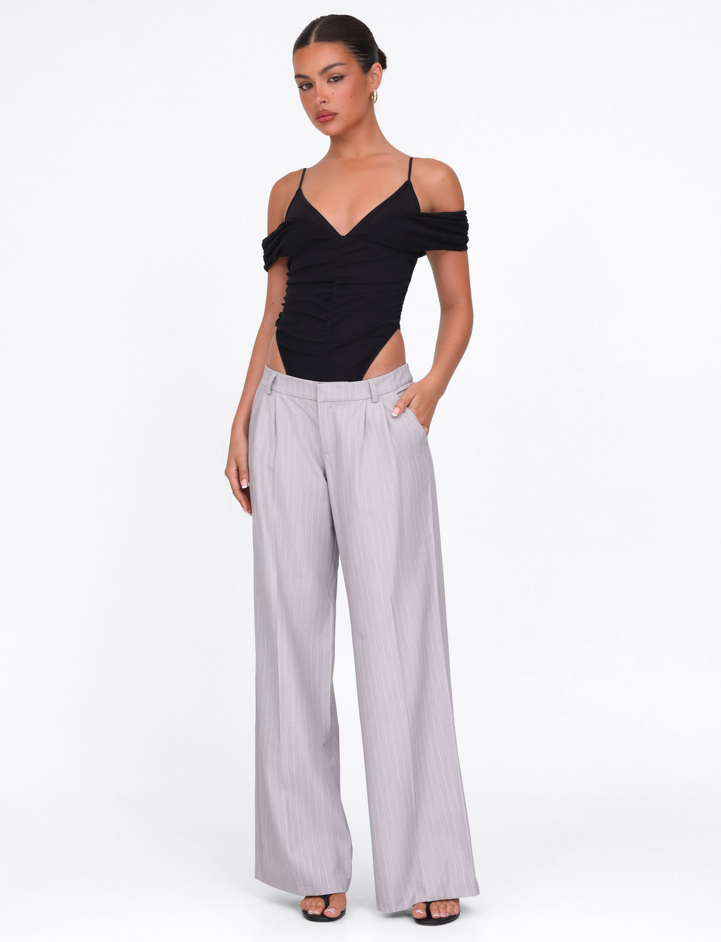 AMBERLY SUIT PANT - GREY : PINSTRIPE : GREY PINSTRIPE