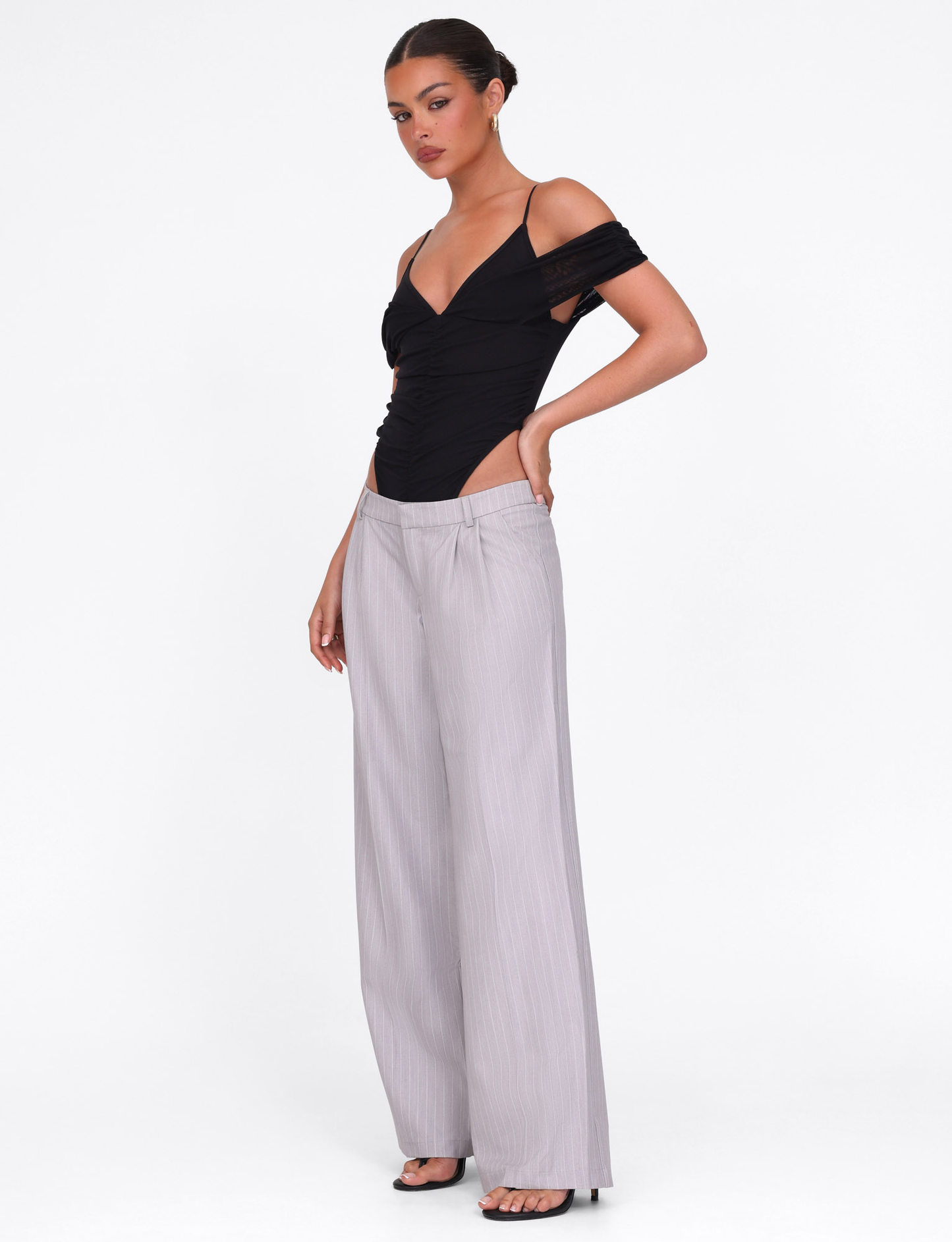AMBERLY SUIT PANT - GREY : PINSTRIPE : GREY PINSTRIPE