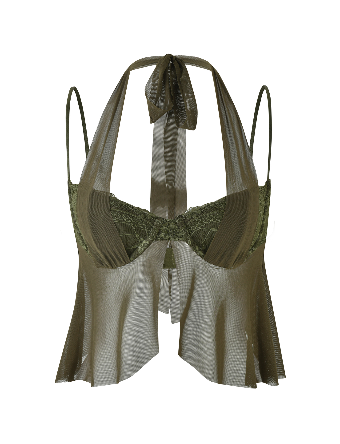 ADELINA TOP - GREEN : KHAKI GREEN : IVORY
