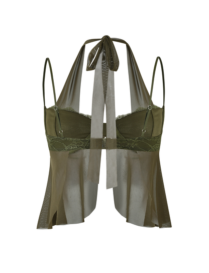 ADELINA TOP - GREEN : KHAKI GREEN : IVORY