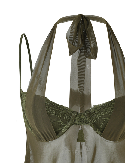 ADELINA TOP - GREEN : KHAKI GREEN : IVORY