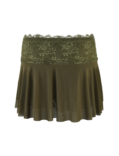 ADELINA MINI SKIRT - GREEN : KHAKI GREEN : IVORY