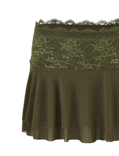 ADELINA MINI SKIRT - GREEN : KHAKI GREEN : IVORY