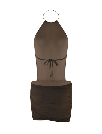 EVANNA MINI DRESS - BROWN : CHOCOLATE