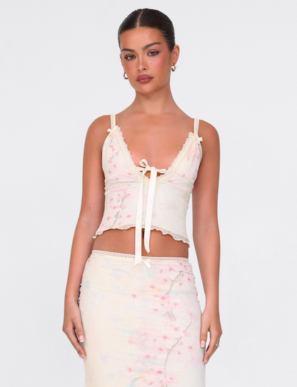 LONIE TOP - NEUTRAL : FLORAL : WASHED CHERRY BLOSSOM