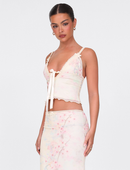 LONIE TOP - NEUTRAL : FLORAL : WASHED CHERRY BLOSSOM