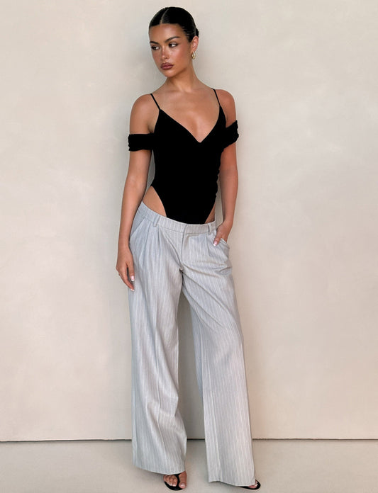 AMBERLY SUIT PANT - GREY : PINSTRIPE : GREY PINSTRIPE