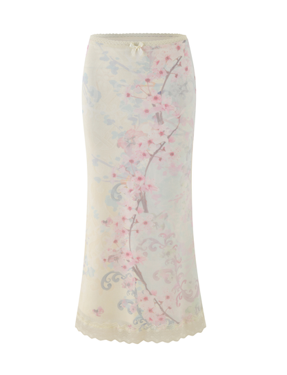 LONIE MIDI SKIRT - NEUTRAL : FLORAL : WASHED CHERRY BLOSSOM