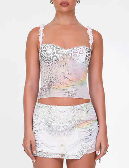 JOSEPHINE MINI SKIRT - WHITE : ANIMAL : ANIMAL PRINT