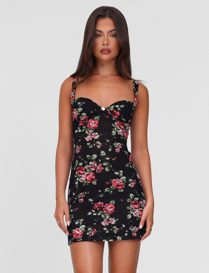 ANDEE MINI DRESS - BLACK : FLORAL : BLACKROSE