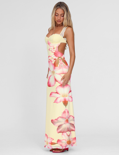 NYOMI MAXI DRESS - YELLOW : MACRO FLORAL : YELLOW HIBISCUS