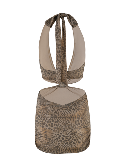 EVANGELINE MINI DRESS - NEUTRAL TIGER