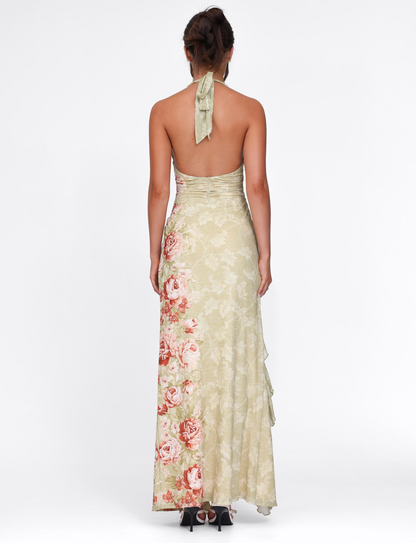 SIRENA MAXI DRESS - YELLOW : FLORAL : ROSE STRIPE