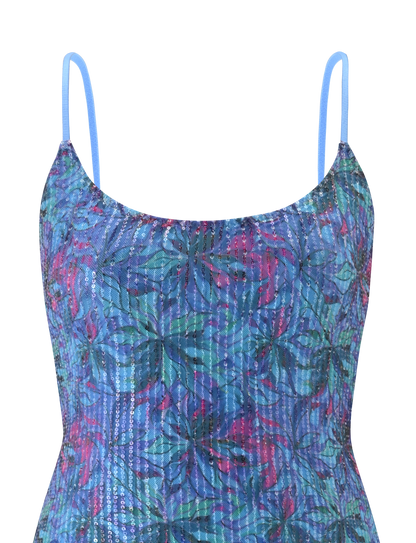 ZEINA MINI DRESS - BLUE FLORAL SEQUIN