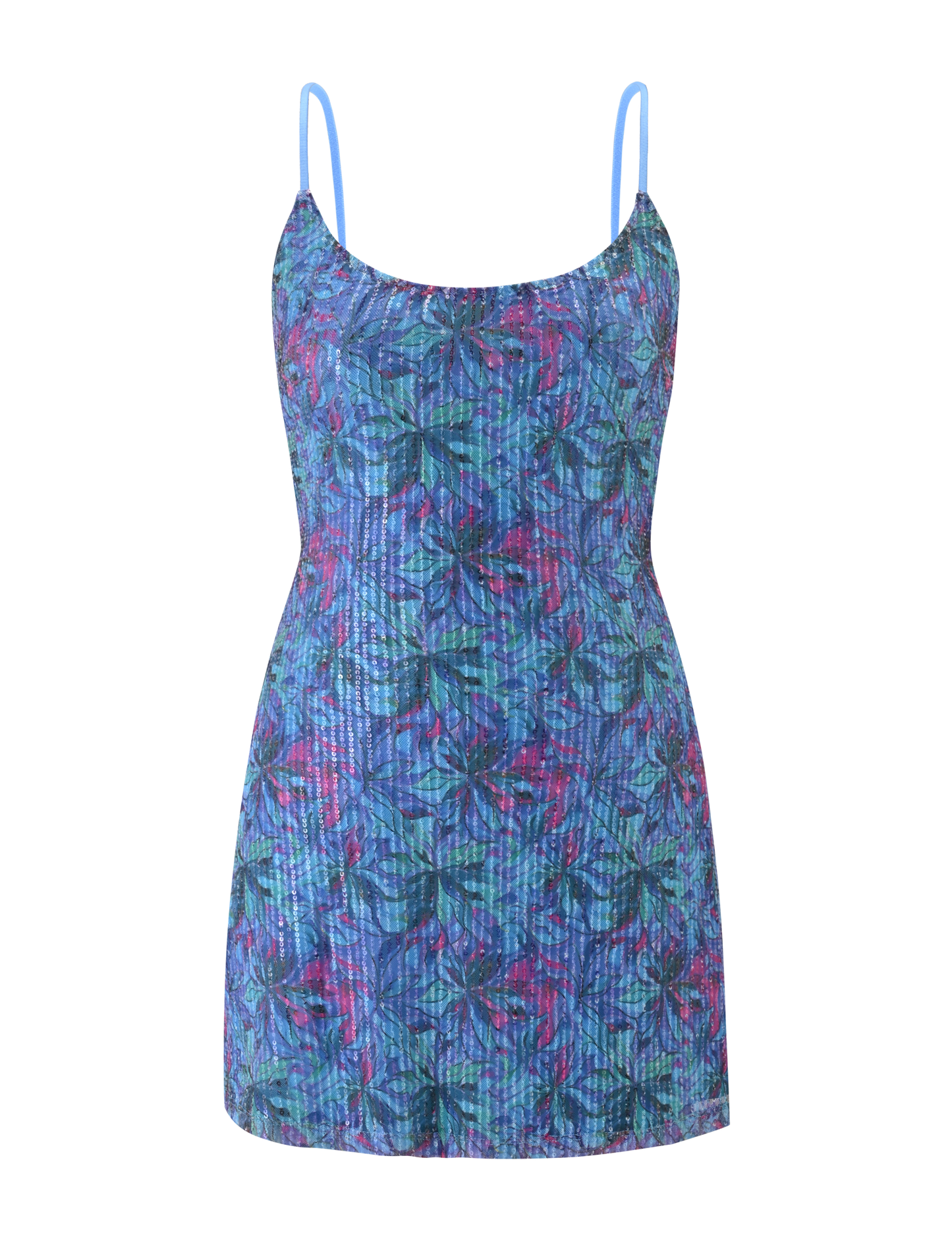 ZEINA MINI DRESS - BLUE FLORAL SEQUIN