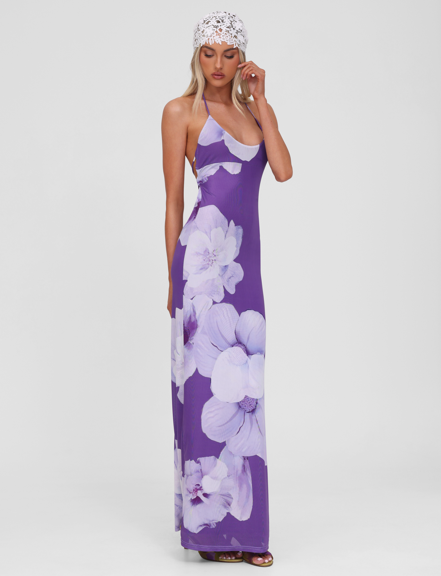 NOUR MESH MAXI DRESS - PURPLE MACRO FLORAL