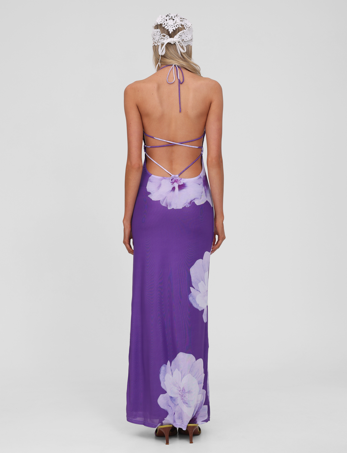 NOUR MESH MAXI DRESS - PURPLE MACRO FLORAL