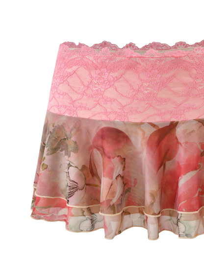 DUNE MESH MINI SKIRT - WATERCOLOUR FLORAL